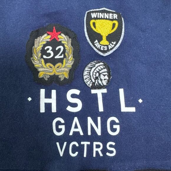 Hustle Gang Varsity Knit Jacket Navy Men’s Size Medium Full Zip Rap Jacket - Picture 3 of 10